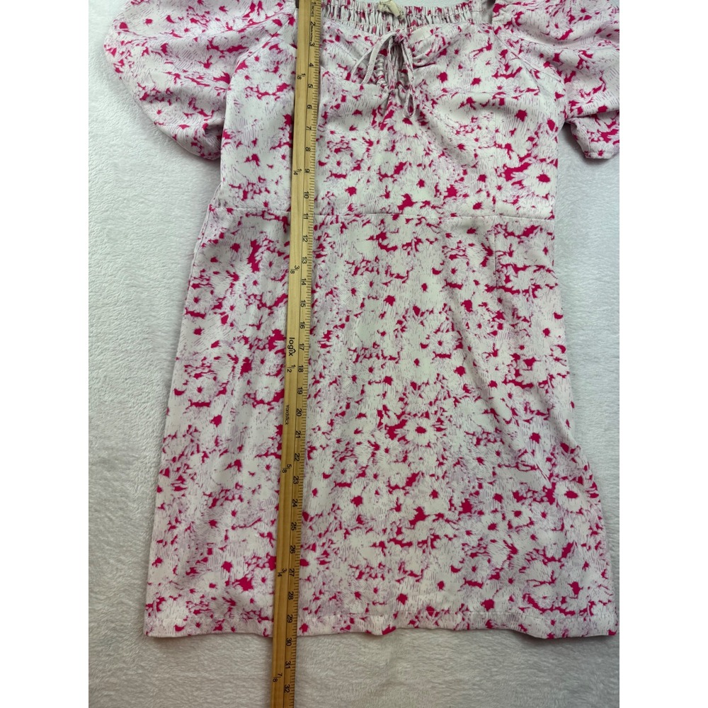 Open Edit Pink White Abstract Floral Smocked Mini Dress Puff Sleeve XL summer - Picture 2 of 6